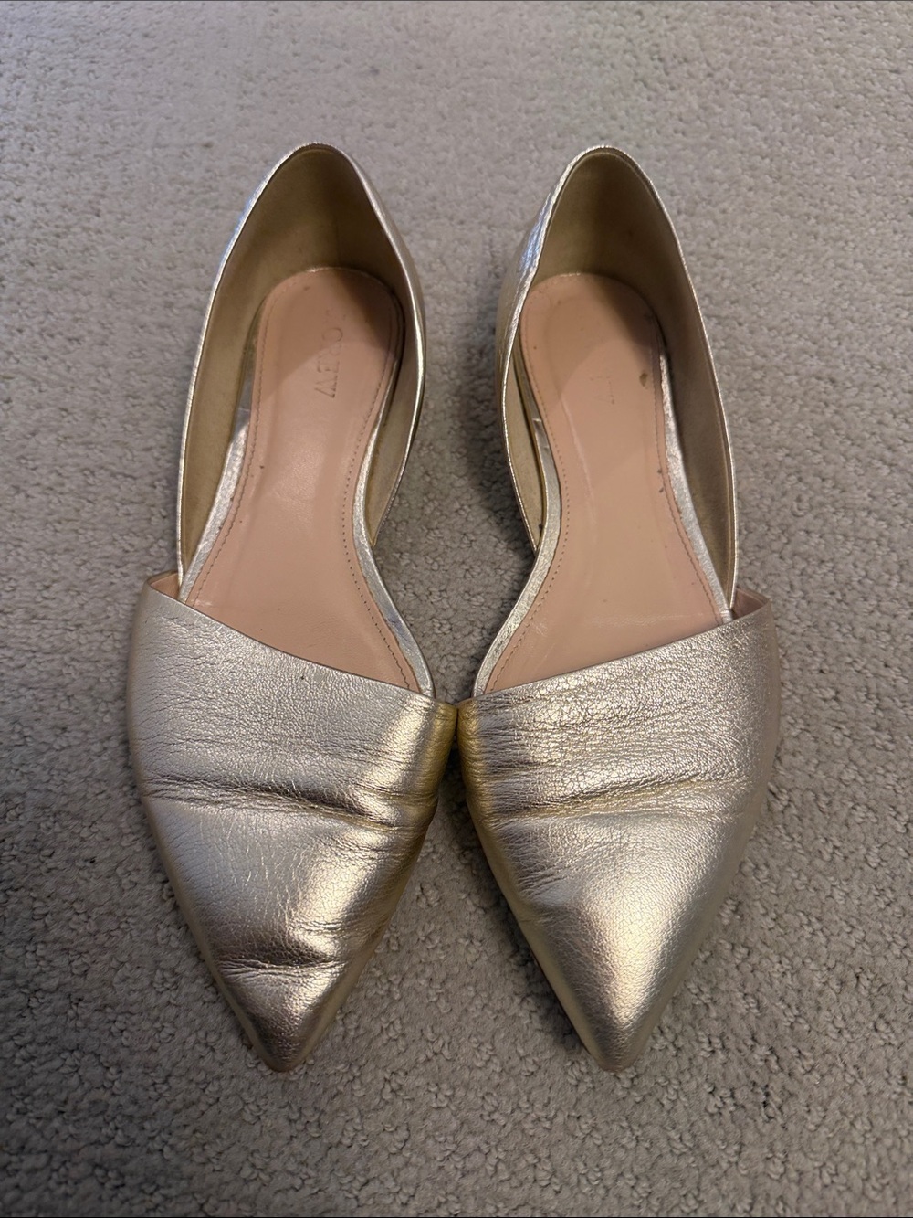 J. Crew Metallic Gold Pointed D'Orsay Flats